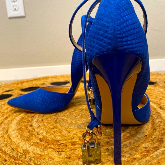 Earlena Pumps Cobalt Blue Ankle Strap Gold Lock - Picture 4 of 9